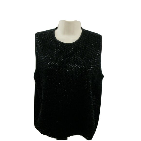 Valerie Stevens Black Top Size Medium Beaded 100% Merino Wool Sleeveless Shell - Picture 1 of 7